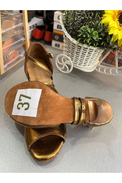 SUNA BRONZ DERİ KAPALI TOPUK 8,5 CM 13 PONT TOPUK BOYU TANGO, DANS VE ABİYE AYAKKABISI - 5