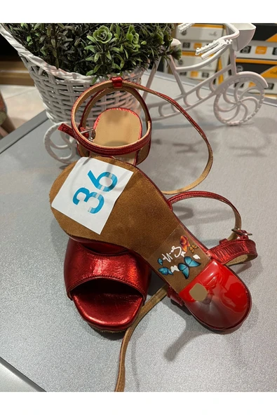 SUNA NEON KIRMIZI KELEBEK MODEL 8,5 CM 13 PONT TANGO DANS AYAKKABISI - 5