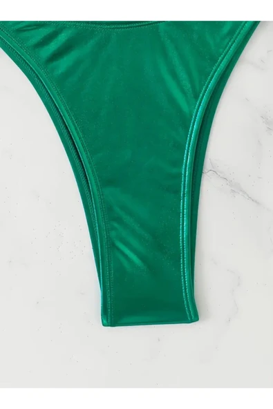 Oceana Kadınlar için Şık Yeşil Halter Bikini Takımı - Yüksek Esneklik, Arka Bağlama Tasarımı, Yan Bağlar - 3