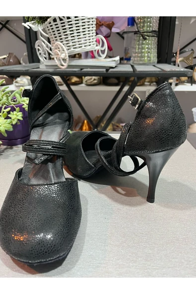 SUNA KAPALI BURUN PARLAK SİYAH TANGO DANS VE ABİYE AYAKKABISI - Resim 2