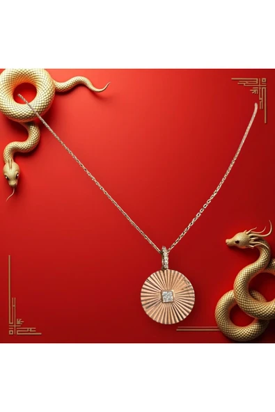 SUNA GÜNEŞ MODEL ROSE KAPLAMA GÜMÜŞ KOLYE UCU VE ZİNCİRİ KUTULU - 3