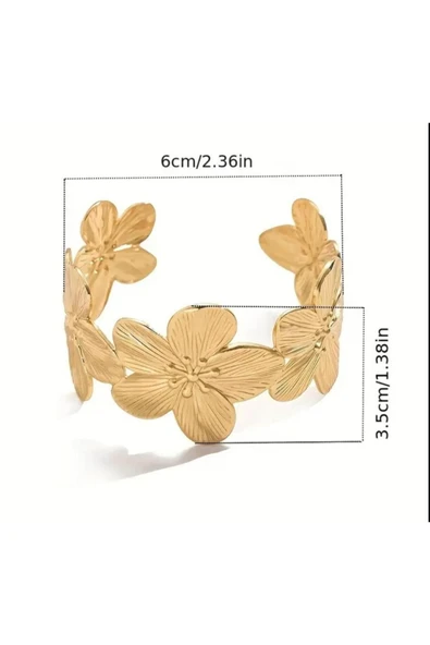 YEBİİ Şık Paslanmaz Çelik Çiçekli Manşet BilezikVintage Esintili, Günlük KıyafetlerPartiler İçin Mükemmel - 5