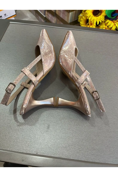 Park Moda EN MODA AÇIK ROSE GOLD 7CM KADEH TOPUK ARKASI AÇIK YAN BANTLI ÇOK RAHAT KADIN ABİYE AYAKKABI - 3