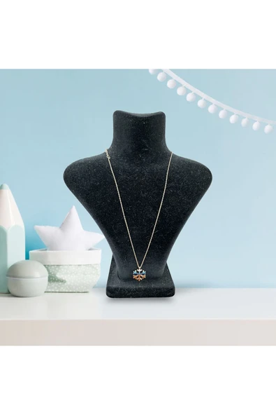 SUNA KAR TANESİ OPAL MAVİ TAŞLI ALTIN KAPLAMA 925 AYAR GÜMÜŞ KOLYE