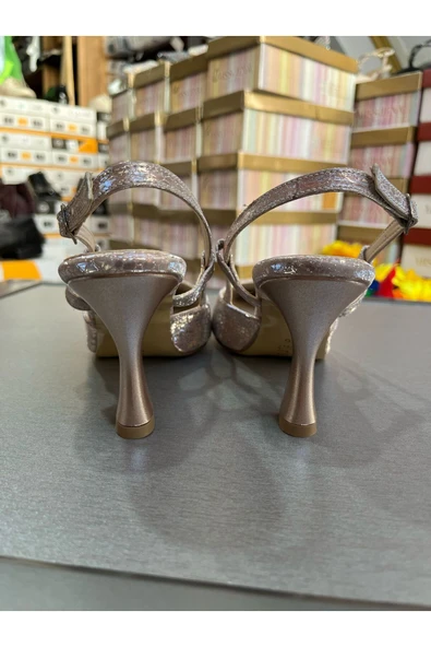 Park Moda EN MODA AÇIK ROSE GOLD 7CM KADEH TOPUK ARKASI AÇIK YAN BANTLI ÇOK RAHAT KADIN ABİYE AYAKKABI - 5