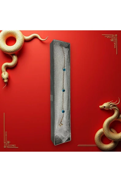 SUNA MAVİ BONCUKLU ROSE KAPLAMA GÜMÜŞ BİLEKLİK - 3