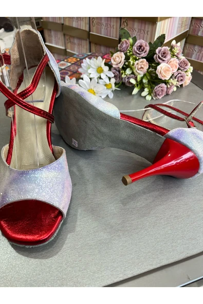 SUNA ACIK MAVİ MERMER DESENLİ KAPALI TOPUK TANGO, DANS VE SALON ABİYE AYAKKABISI 8,5 CM TOPUK BOTU - Resim 3