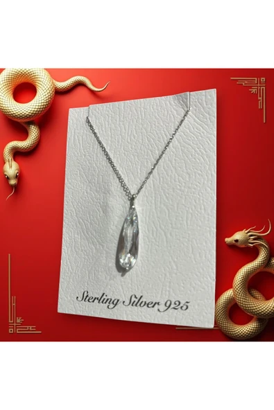 SUNA UZUN DAMLA GÜMÜŞ KOLYE UCU VE ZİNCİRİ-KUTULU