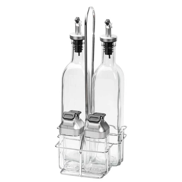Tantitoni Metal Standlı 4lü Cam Sosluk Seti - Koruma Kapaklı 500ml/100ml