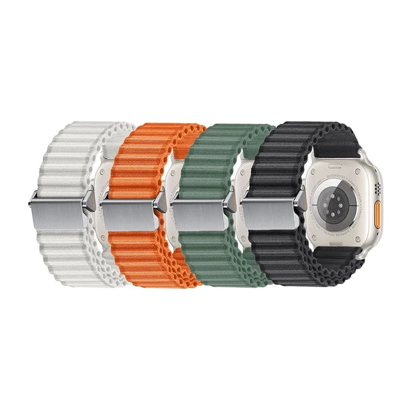Apple Watch 44mm Zore KRD-123 Naylon Kumaş Hasır Örgülü Kordon - 4