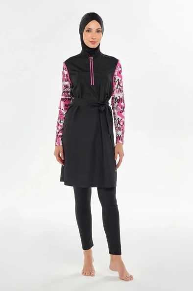 Maresiva 252307 Nori Siyah Tam Boy Tasarım Tesettür Mayo - Resim 2