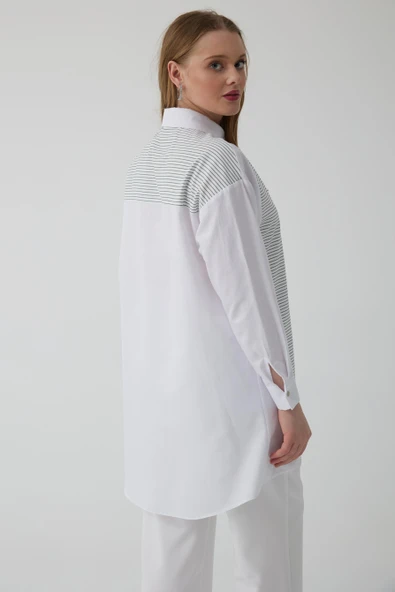 ÇİZGİ GARNİLİ TAŞLI GÖMLEK - 2