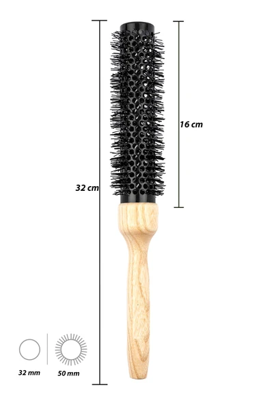 COSMİCA Ahşap Saplı Seramik + İyonik Extra Uzun Termal Kırık Fön Saç Fırçası 32 mm - 2