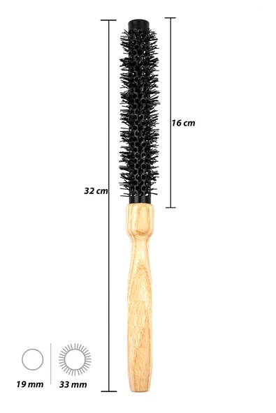 COSMİCA Ahşap Saplı Seramik + İyonik Extra Uzun Termal Kırık Fön Saç Fırçası 19 mm - 2