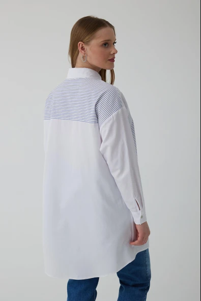 ÇİZGİ GARNİLİ TAŞLI GÖMLEK - 6