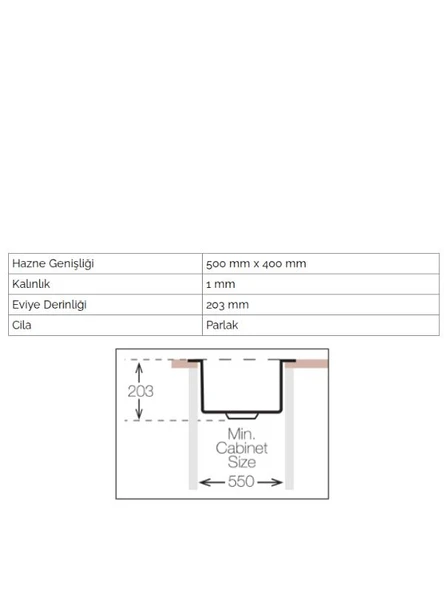 Ukinox COLOR X 500 Titanium Eviye (Tezgah Üstü) - 2