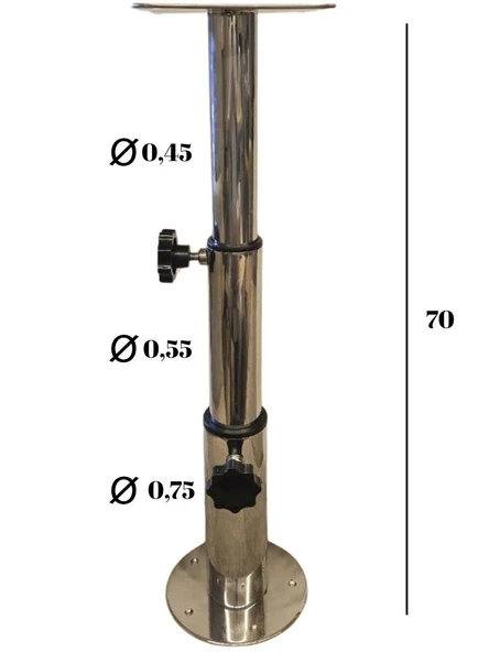 OCEAN MARİNE MASA VE KOLTUK AYAĞI 3 KADEMELİ KROM 30-70 CM TEKNE, YAT VE KARAVAN