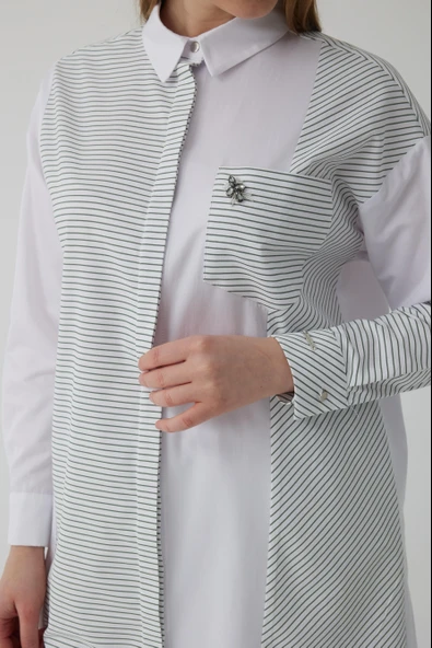 ÇİZGİ GARNİLİ TAŞLI GÖMLEK - 3