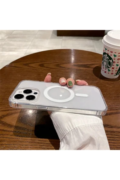 Iphone 12 Pro Max - Şeffaf Magsafe Wireless Kablosuz Şarj Destekli Sert Kılıf - Resim 4