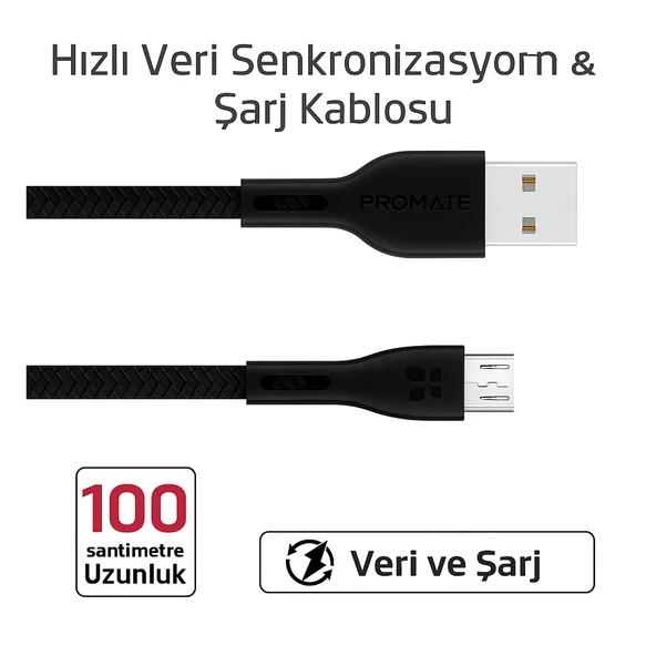 Hasır Örgülü 2.4a Micro Usb 1 Metre  Hızlı Şarj Ve Data  Kablosu K-S10 - 3