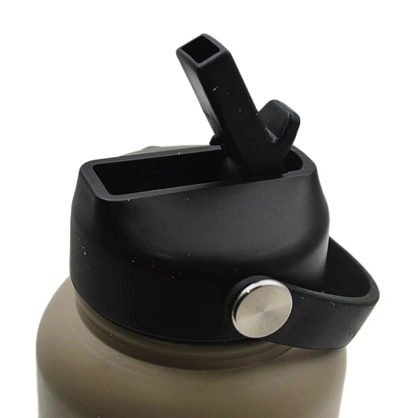 Noki Çevir Aç Kapak Pipetli Taşıma Kulplu Çelik Termos Matara 960 ml (T-0127) - 2