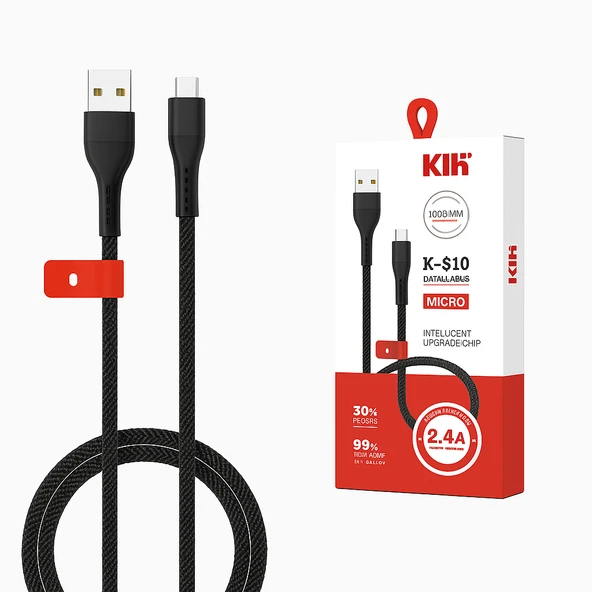 Hasır Örgülü 2.4a Micro Usb 1 Metre  Hızlı Şarj Ve Data  Kablosu K-S10