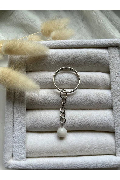 8 mm Ay Taşı Gümüş Anahtarlık