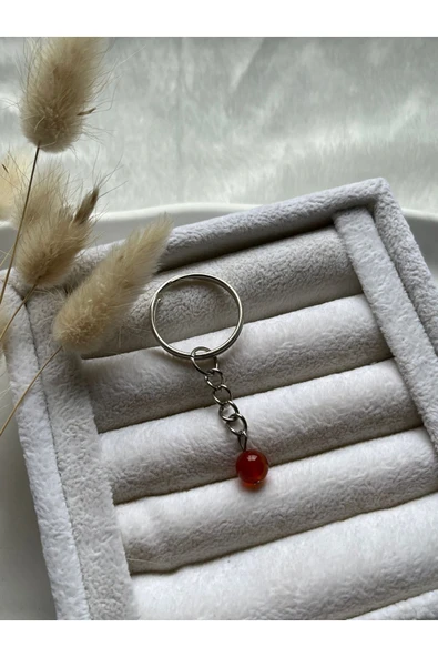 8 mm Karnelyan Taşı Gümüş Anahtarlık