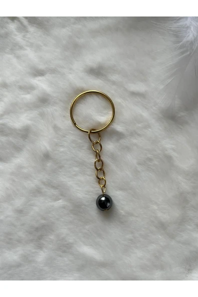 8 mm hematit taşı altın anahtarlık