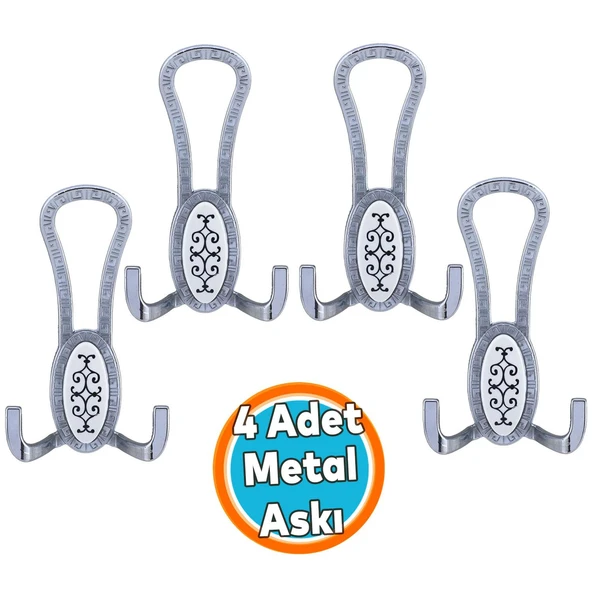 Mobilya Portmanto Vestiyer Duvar Askısı Metal Dolap Elbise Askılığı Krom Beyaz Desenli (4 Adet) - 1