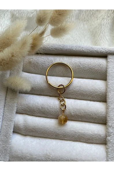 8 mm Sitrin Taşı Altın Anahtarlık