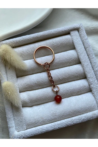 8 mm Karnelyan Taşı Bakır Anahtarlık