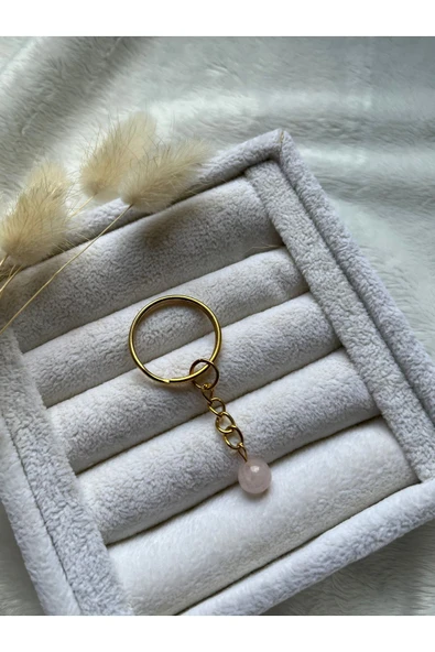 8 mm pembe kuvars taşı altın renk anahtarlık
