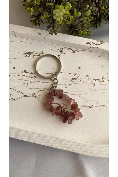 Çilek Kuvars Doğal Taş Anahtarlık