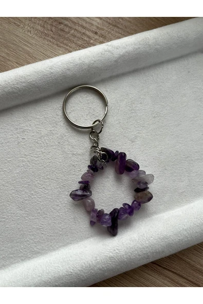 Ametist Doğal Taş Gümüş Anahtarlık