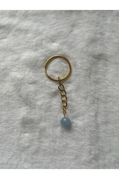 8 mm akuamarin taşı altın anahtarlık