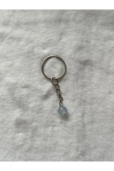 8 mm akuamarin taşı gümüş anahtarlık