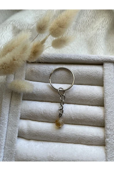 8 mm Sitrin Taşı Gümüş Anahtarlık