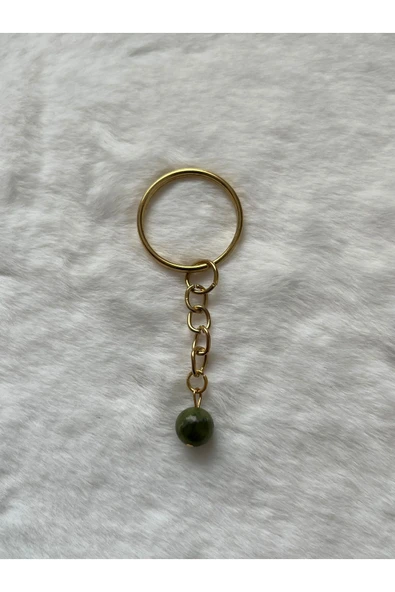 8 mm yeşim taşı altın anahtarlık
