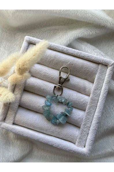 Akuamarin Doğal Taş Anahtarlık Charm