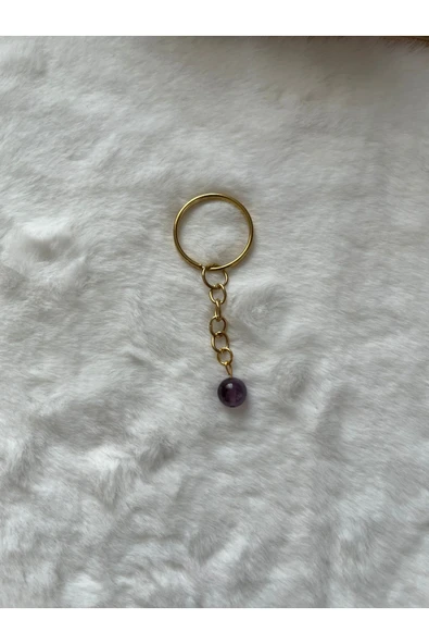 8 mm ametist taşı altın anahtarlık