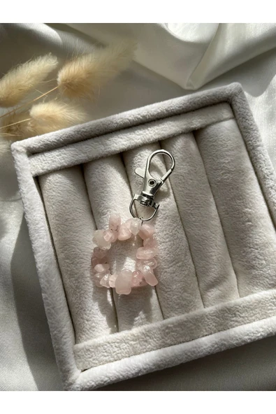 Pembe Kuvars Doğal Taş Anahtarlık Charm