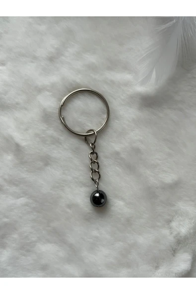 8 mm hematit taşı gümüş anahtarlık
