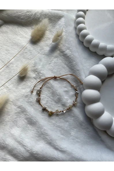 Altın rutil kuvars el yapımı ip bileklik & halhal doğal taş ürün görseli