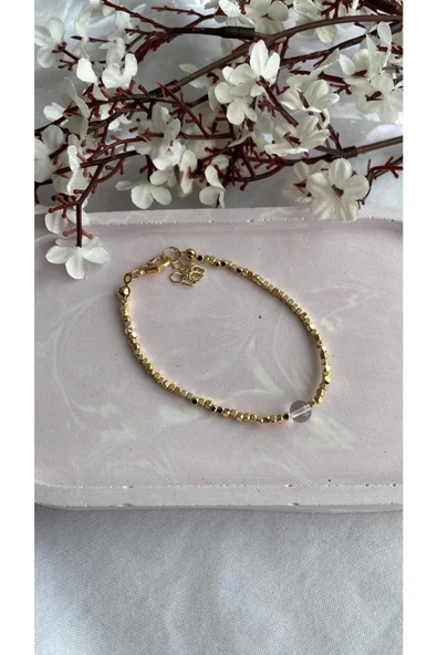 Kristal Kuvars Doğal Taş Altın Kaplama Dorika Bileklik ürün görseli
