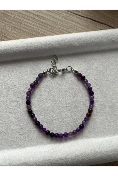 Minimal mor akik taşı Çelik Aparatlı bileklik ürün görseli