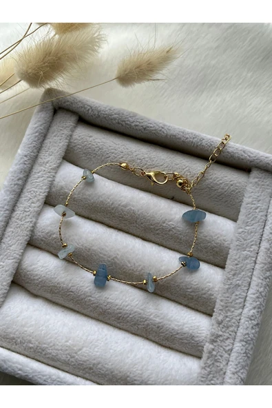 Akuamarin Taşı Altın Kaplama Özel Tasarım Bileklik ürün görseli