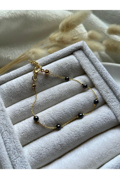 Minimal Hematit Taşı Altın Kaplama Tasarım Bileklik ürün görseli
