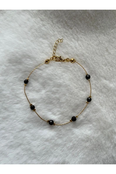 Minimal Siyah Oniks Taşı Altın Kaplama Bileklik ürün görseli