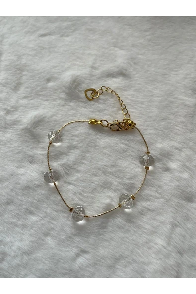 8 mm beyaz kristal taşı altın kaplama bileklik ürün görseli